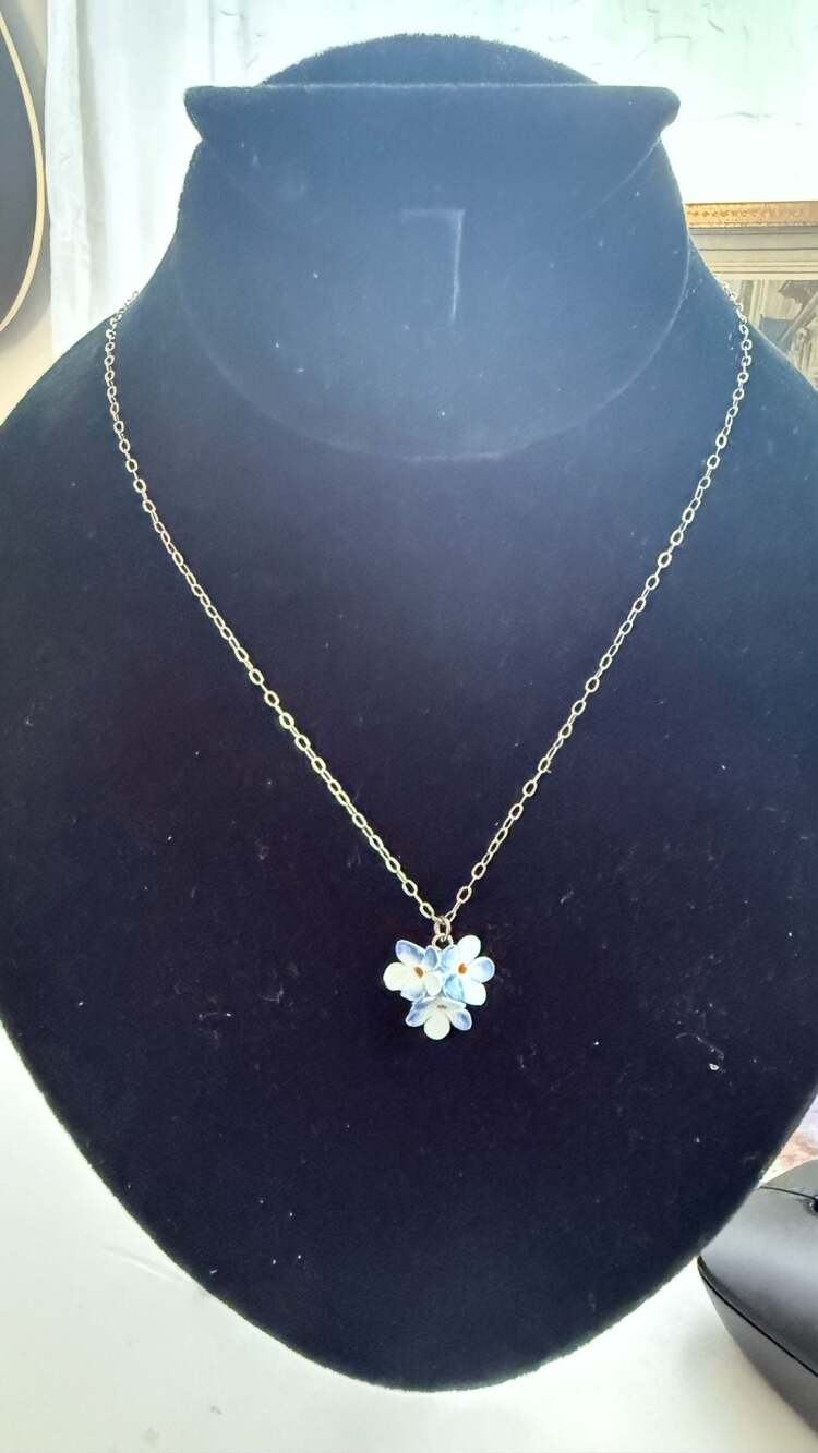 Sterling Silver Forget-Me-Not Blue Enamel Flower Pendant Necklace